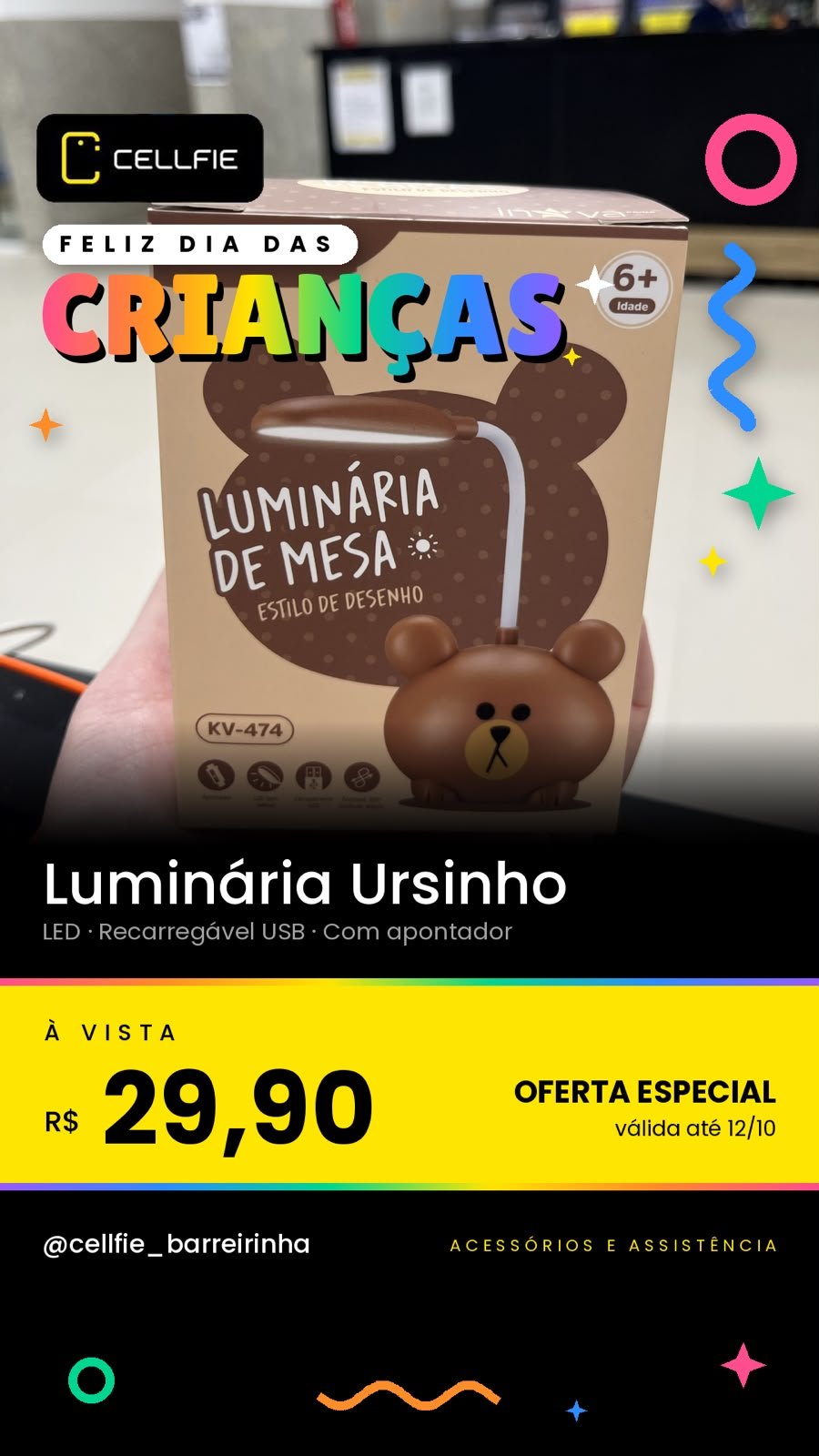 Luminária Ursinho de mesa - R$29,90